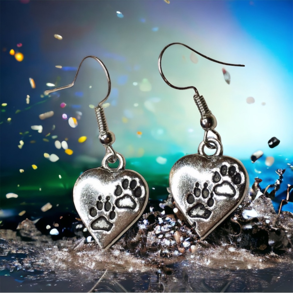 Paw Print Heart Earrings - Picture 1 of 12